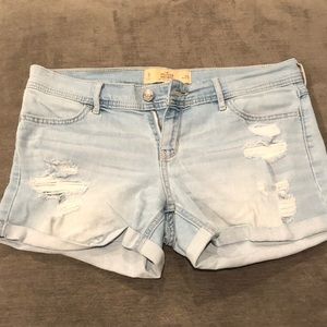 Hollister Light Wash Denim Distressed Shorts